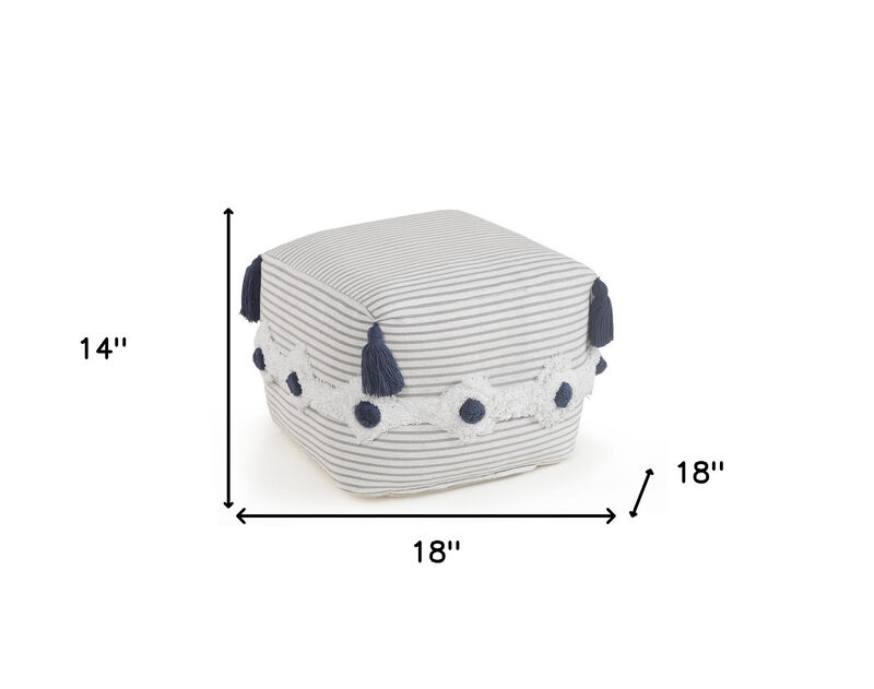 Handwoven Round Cotton Ottoman Pouf for Living Room or Bedroom