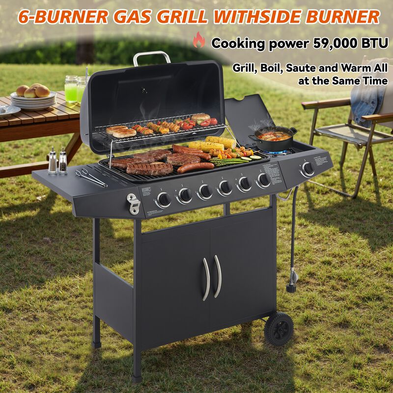 Zemzap 6-Burner Propane Gas Grill with Side Burner image number 2