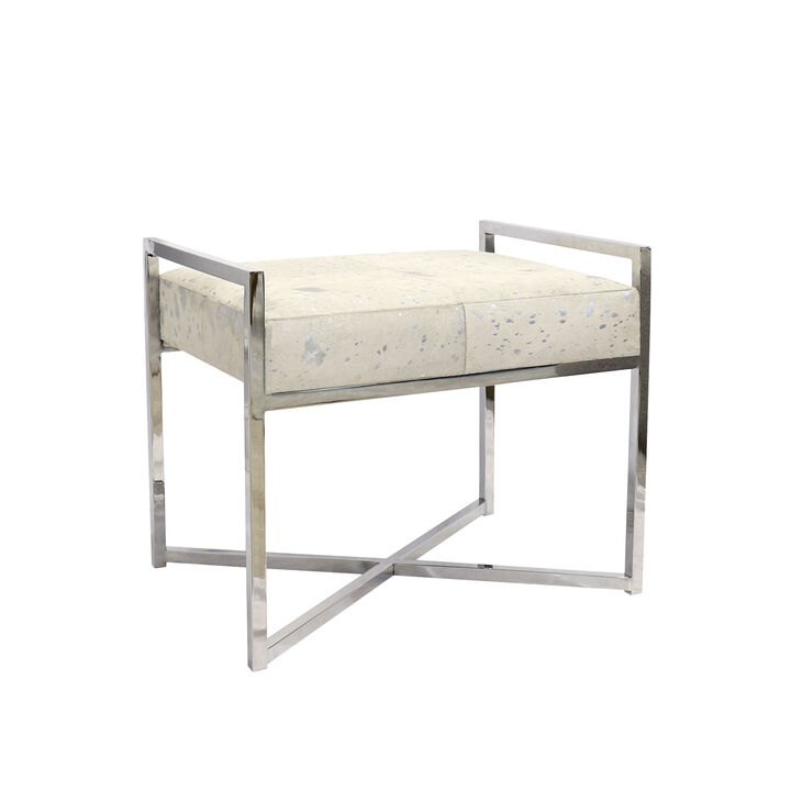 Pasargad Home Safari Steel & Cowhide Bench