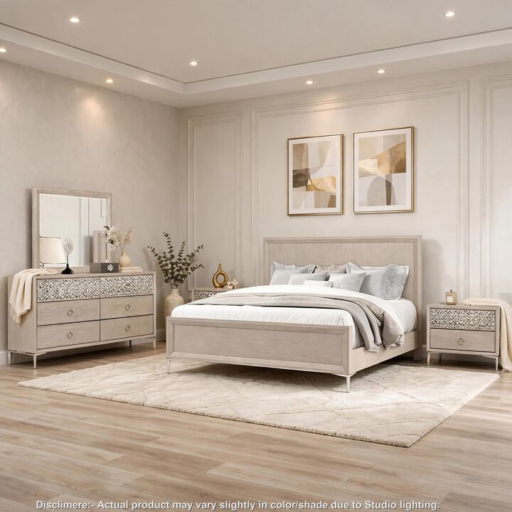 Kaira 5pc Queen Bedroom Set, 2 Nightstands, Natural Oak Brown Wood