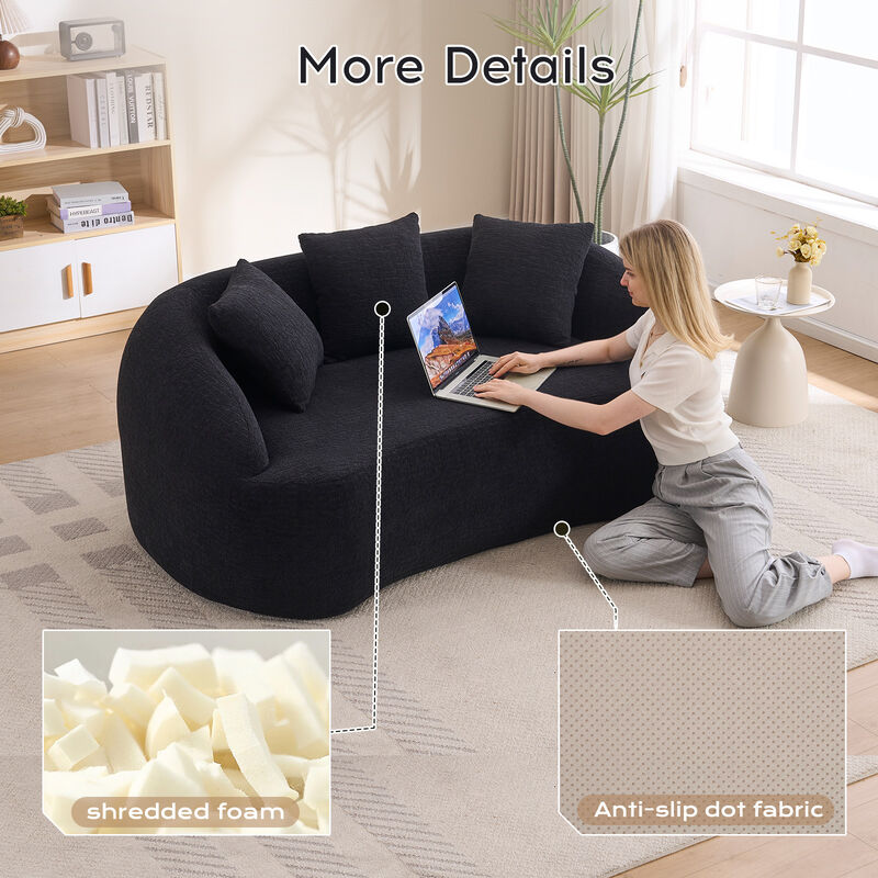 Whisen 65" Chenille Loveseat, 2-Seat Modular Sofa with 3 Pillows for Living Room, Apartment, Office image number 3