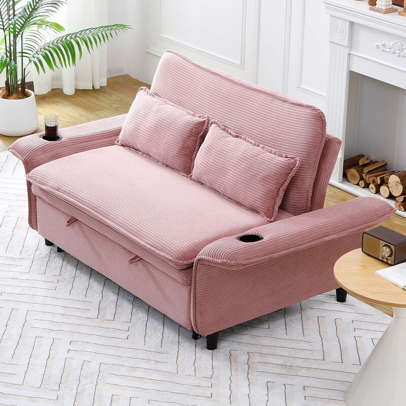 Merax letter striped fabric multi-functional sofa bed image number 2