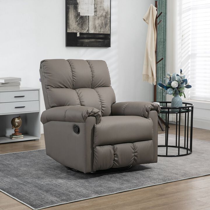 Modern Recliner Chair, Faux Leather Recliner Seating with Footrest and 360 Swivel Rotation Base, Brown