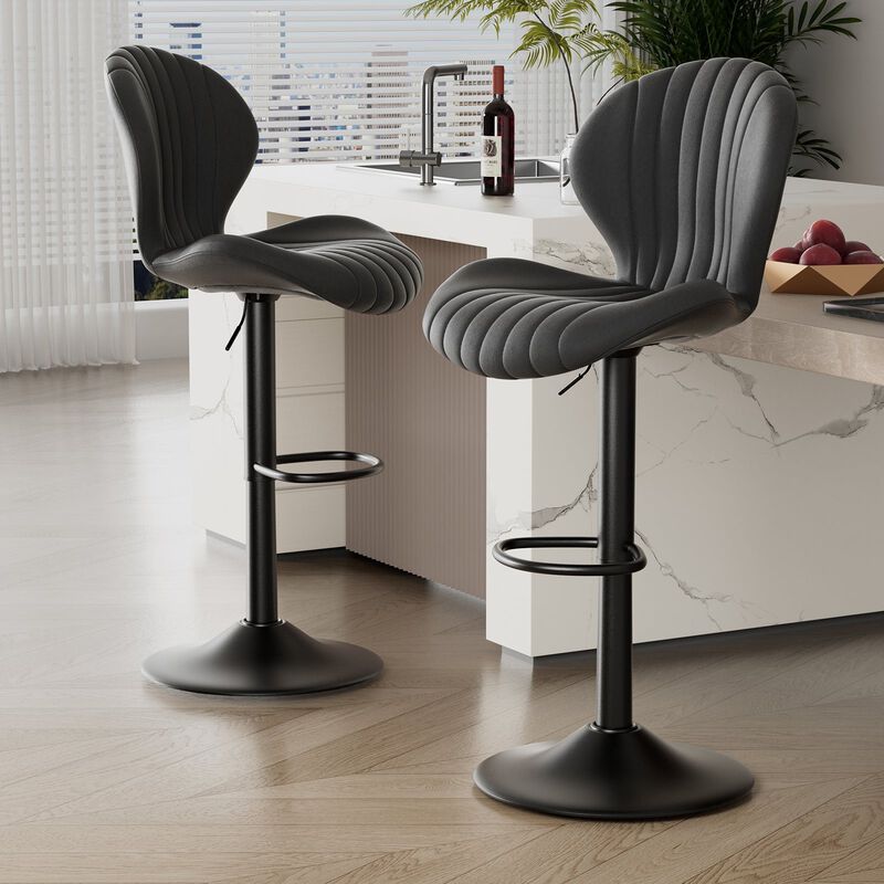 Modern Upholstered Fabric Swivel Bar Stools Set of 2 image number 2