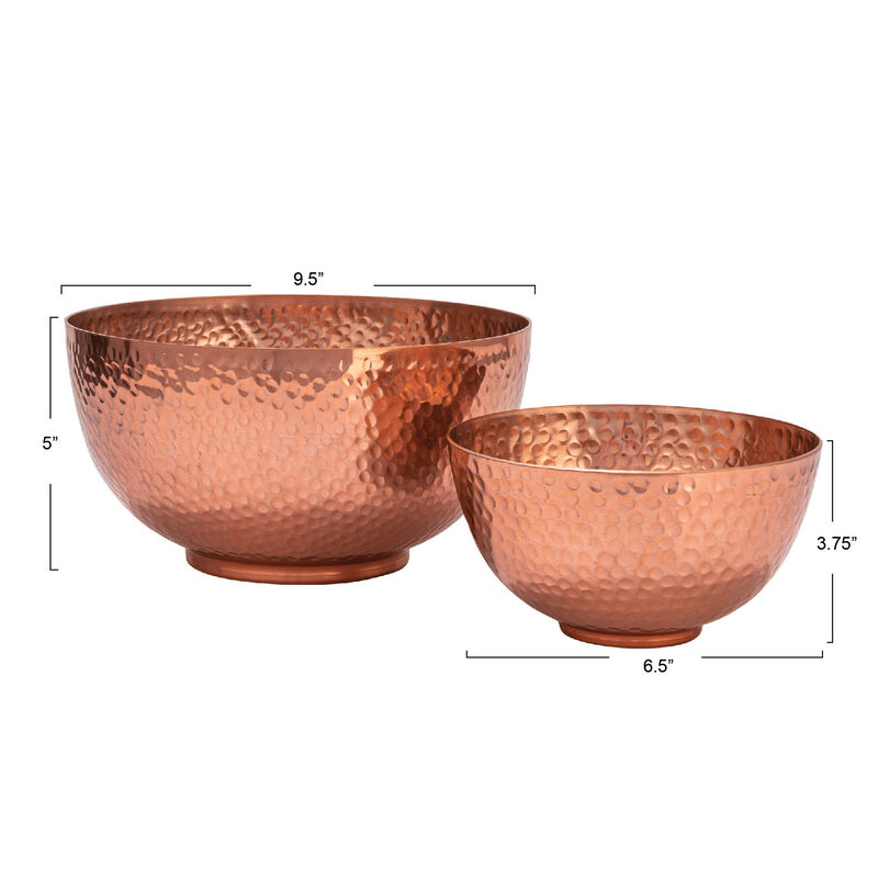 Round Hammered Metal Bowls, Copper Finish, Set of 2 image number 2