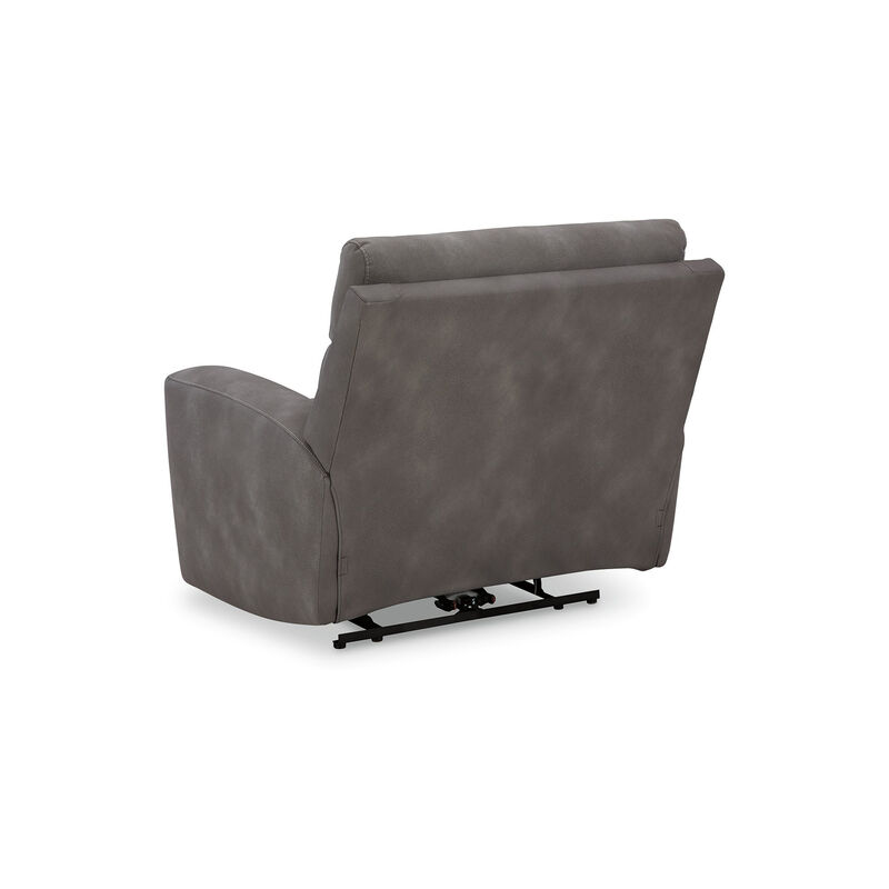 Corbin Power Recliner Chair, Adjustable, USB Port, Gray Faux Leather - Benzara
