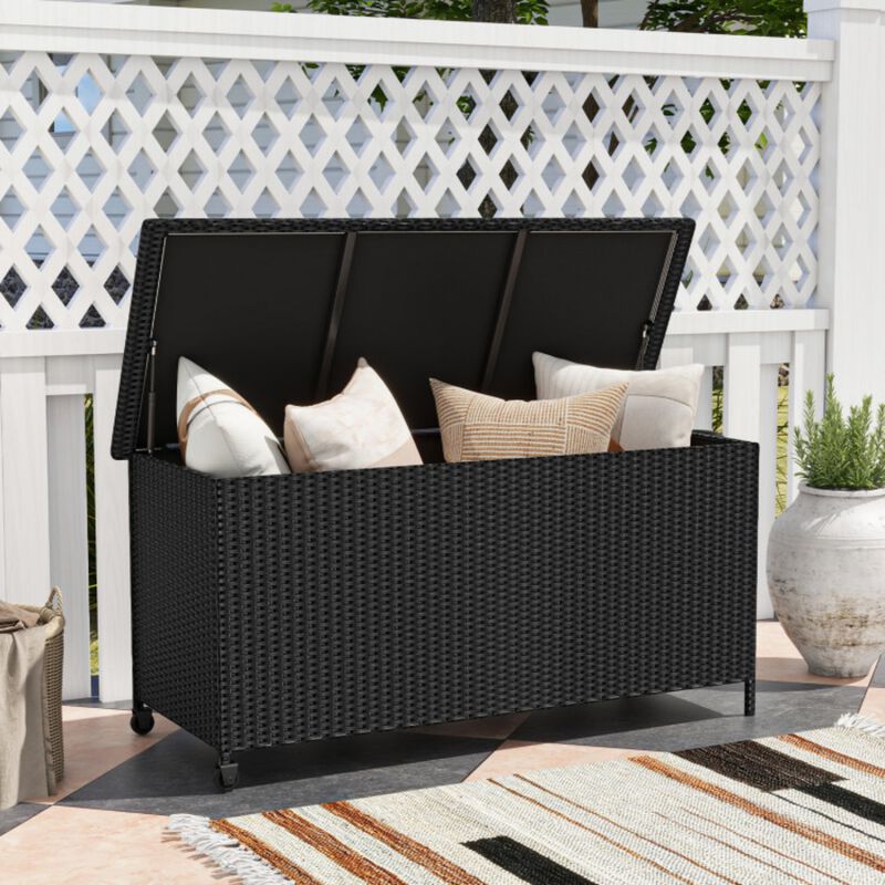 Indoor Outdoor 85 Gallon Storage Container with Waterproof Liner, Universal Wheels and PE Rattan image number 1