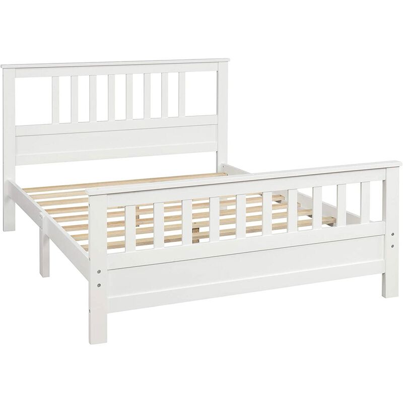 Pine Wood Platform Bed with Slatted Headboard and Footboard for Sturdy Support