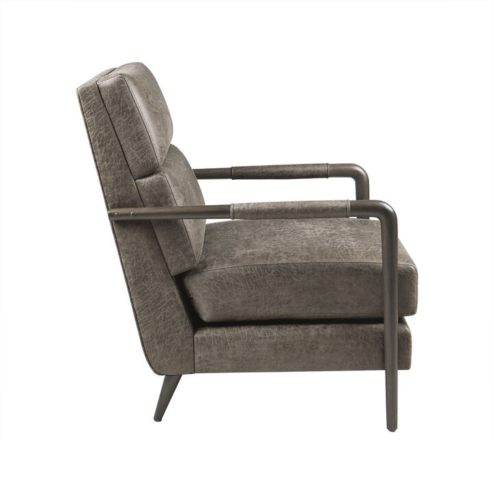 Gracie Mills Silvio Faux Leather Channel Accent Armchair