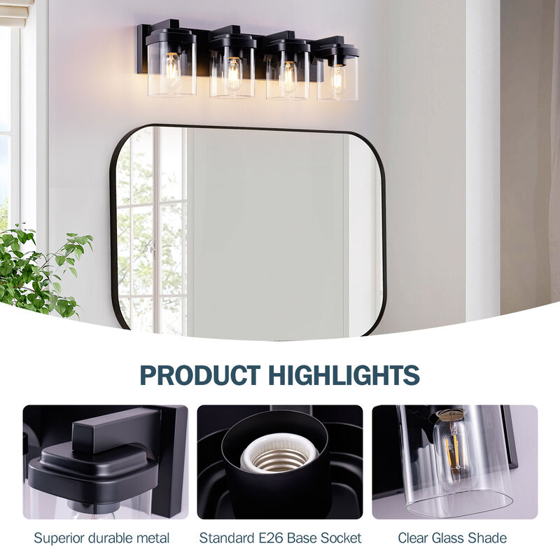 24.1 in. 4-Light Black Wall Sconce with Glass Shade image number 1