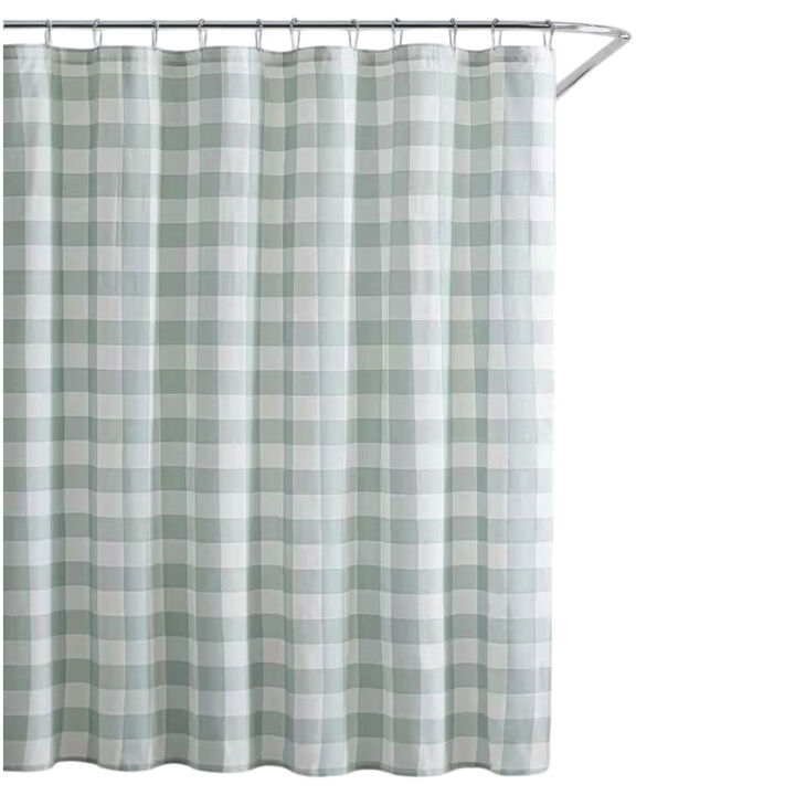 100% Cotton Plaid Shower Curtain – Soft Fabric, Classic Checkered Pattern for a Cozy Bathroom