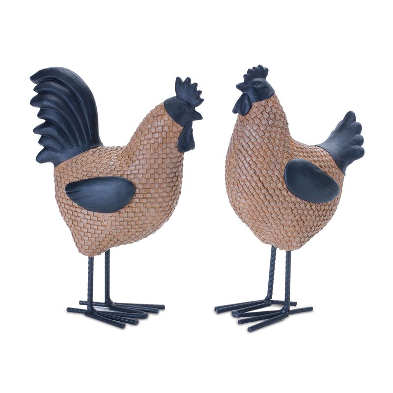 Hen and Rooster Garden Statues Outdoor Farmyard Decor (Set of 2)