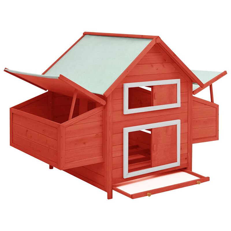 Chicken Coop Red and White 59.1"x37.7"x43.3" Solid Firwood