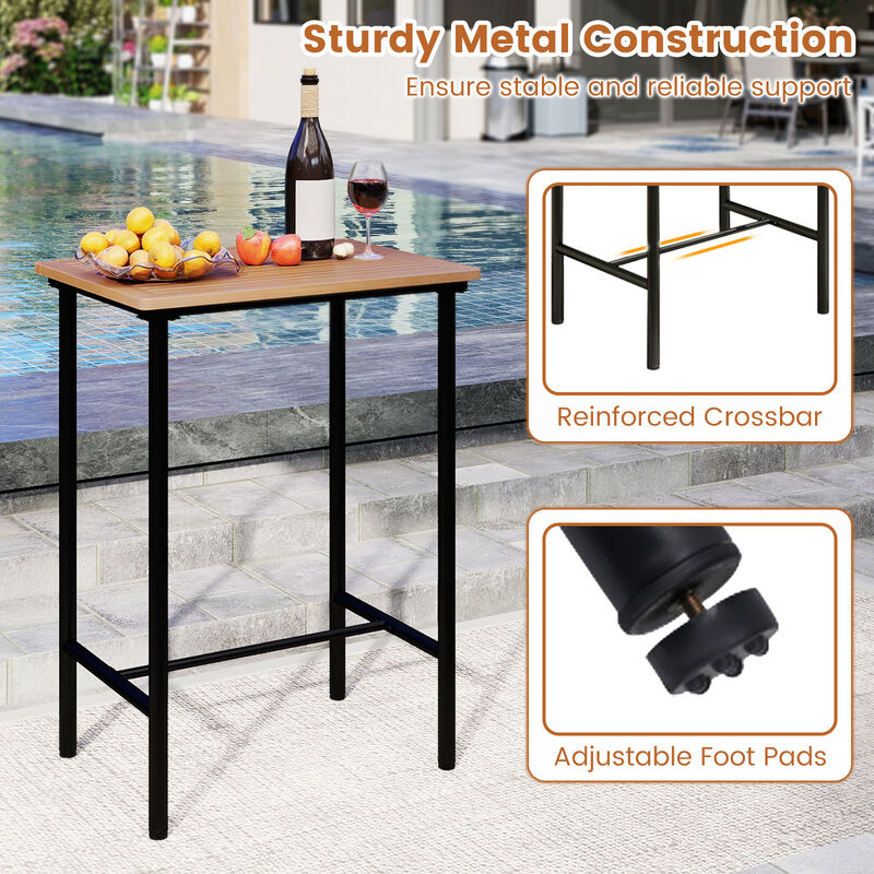 Acacia Wood Outdoor Bar Set 3 Piece with Rectangular Table and Metal Legs-Natural image number 7