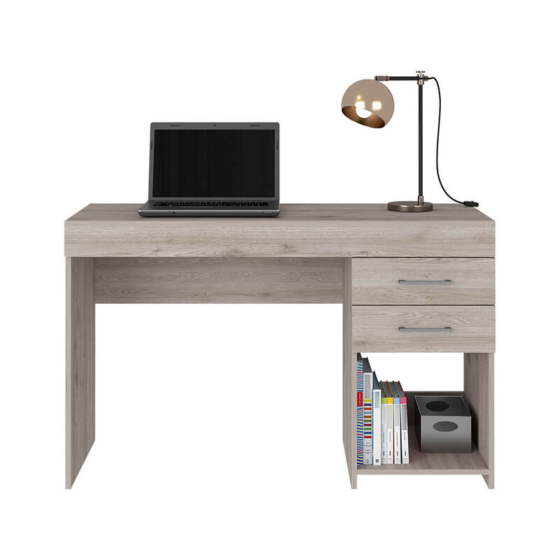 DEPOT E-SHOP Maui 2 Drawers Computer Desk, One Lower Shelf, Light Gray