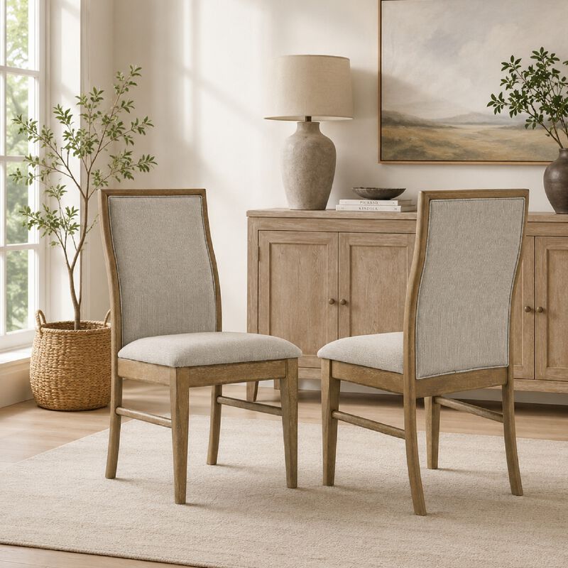 Amity Dining Chair Set of 2, Beige Textured Fabric, Natural Rubberwood image number 8