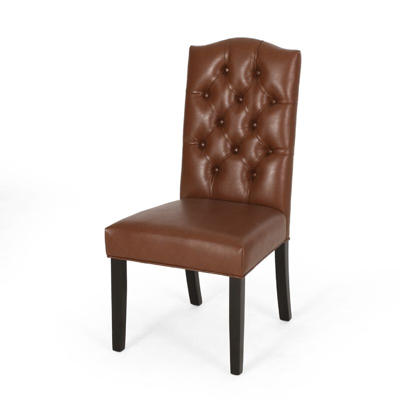 Elona Dining Chair Set of 2, Crown Top, Brown Tufted Faux Leather image number 2