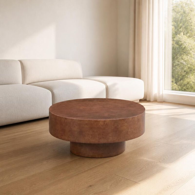 GOODSILO Round Mid-Century Modern Coffee Table with Burl Wood Veneer and Sturdy Pedestal for Small Living Spaces, Apartments and Home Offices image number 2