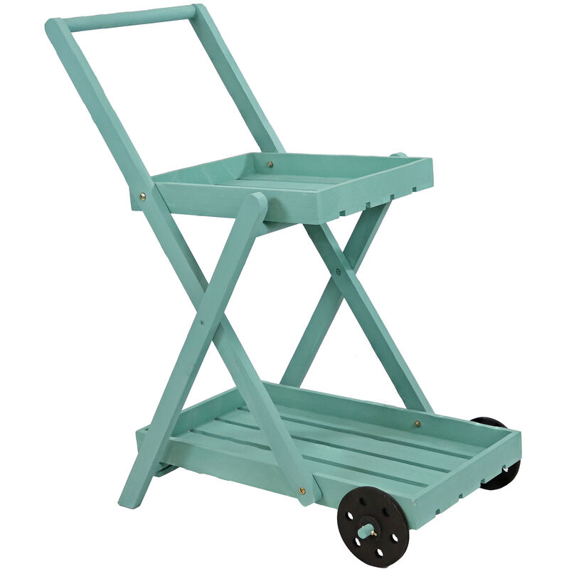 Sunnydaze 2-Tier Fir Wheeled Planter Stand - Robin Egg Blue