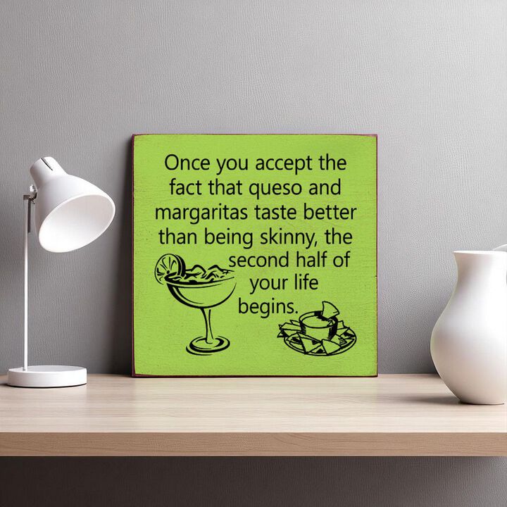 Funny Queso and Margarita Quote Wood Sign Kitchen Wall Decor