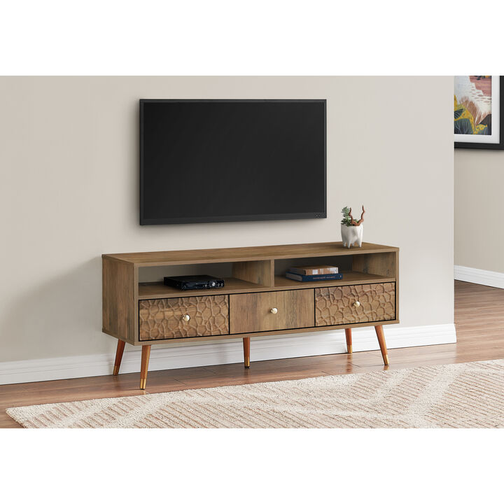 Monarch Specialties I 2835 Tv Stand, 48 Inch, Console, Media Entertainment Center, Storage Cabinet, Living Room, Bedroom, Wood, Laminate, Walnut, Mid Century