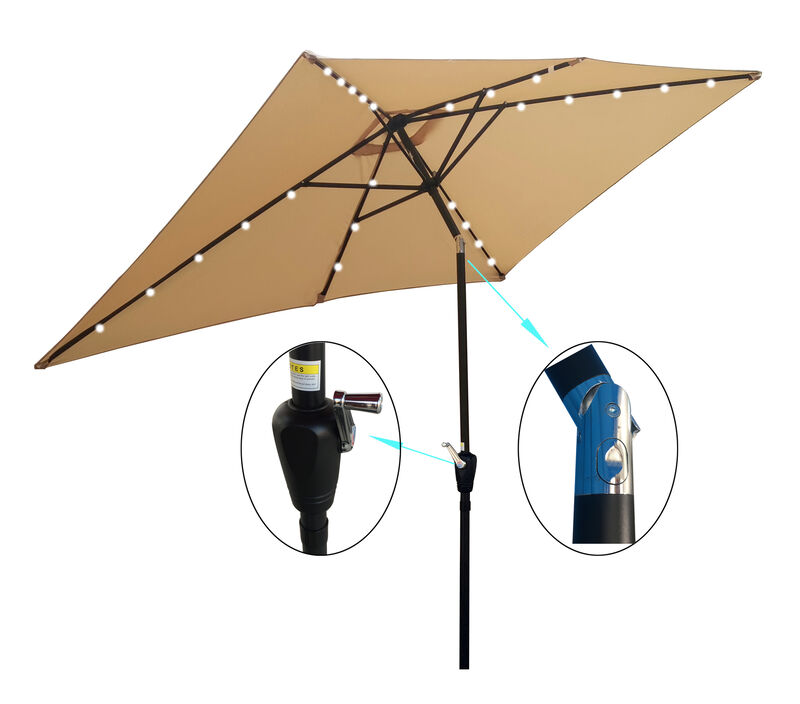 Streamdale Patio Solar Lighted Umbrella w/ Crank (6.5' x 10')