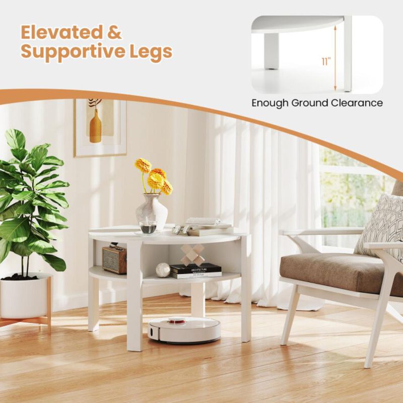 Hivvago Round Coffee Table with Storage Shelves for Small Space