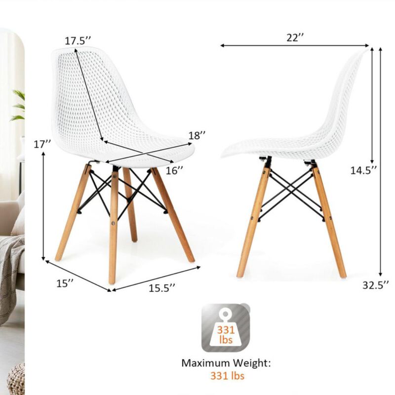 Hivvago 4 Pieces Modern Plastic Hollow Chair Set with Wood Leg