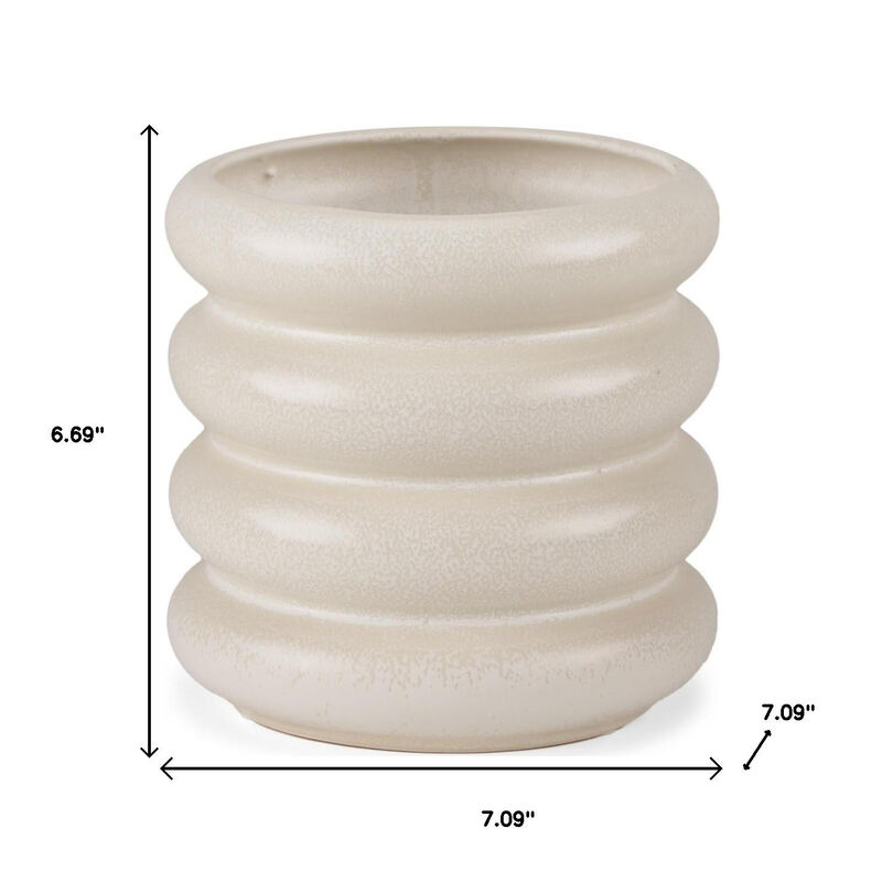 HomeRoots 7" Cream Ceramic Stacking Rings Cylinder Table Vase image number 3
