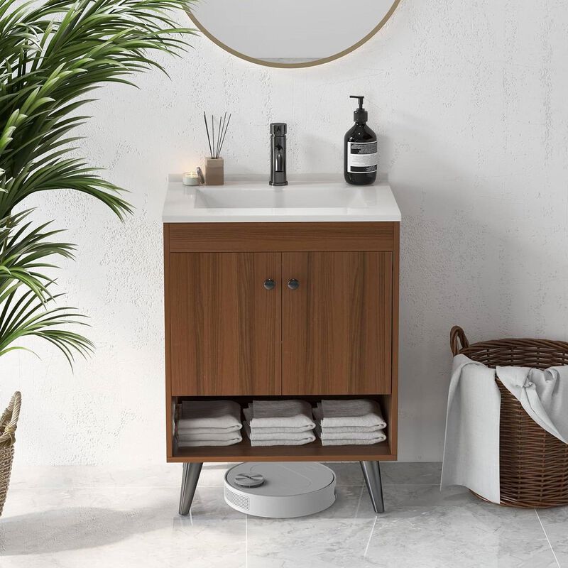 Wooden Mid-Century Modern Bathroom Vanity with Sink