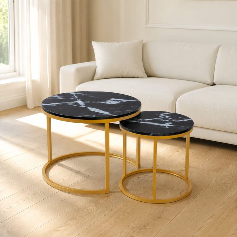 GOODSILO Set of 2 Nesting Coffee Tables Flexible Separable Combined Design for Living Room Bedroom Apartment Small Space Use as Side Table Nightstand Display Shelf image number 2