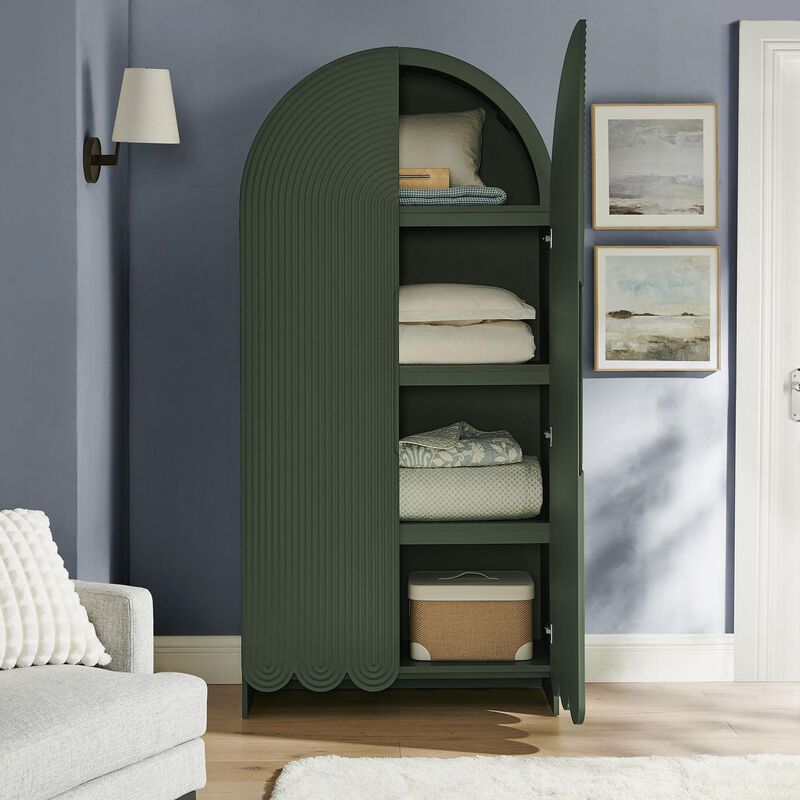 Dahlia 78 Inch Fluted and Scalloped Arched Storage Cabinet image number 1
