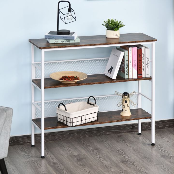 3-Tier Industrial Style Storage Metal Wooden Shelf with a Robust Multi-Functional Design & Adjustable Feet  White