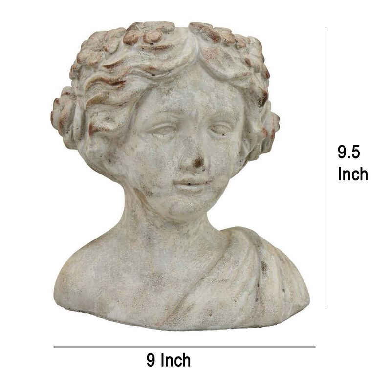 Accent Planter, Italian Style Female Bust Sculpture Ivory Terracotta - Benzara