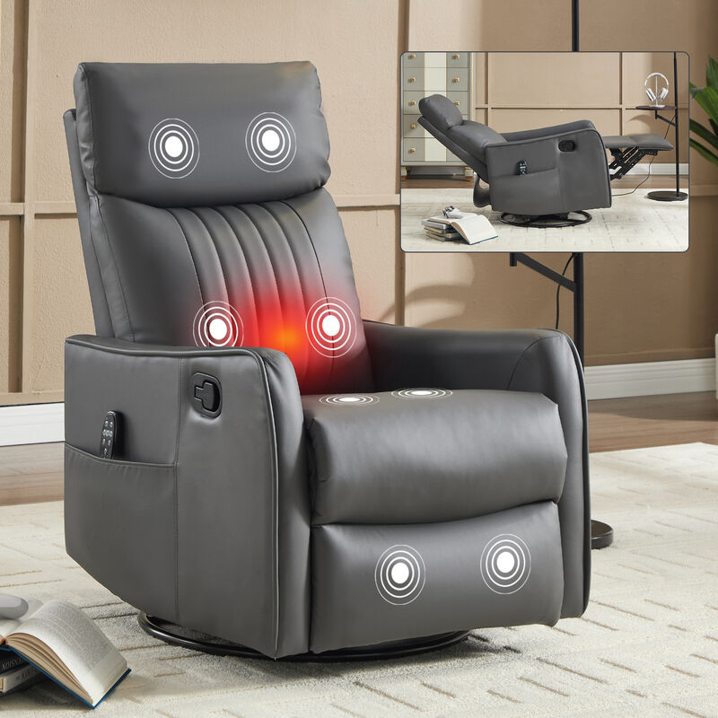 Faux Leather Manual Recliner Chair with Heat and Massage, Living Room Rocker and Swivel Chair image number 1