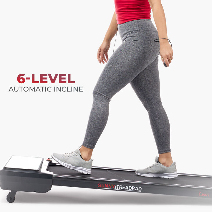 Sunny Health & Fitness Sleek Stride Smart Compact Auto Incline Treadpad Treadmill.