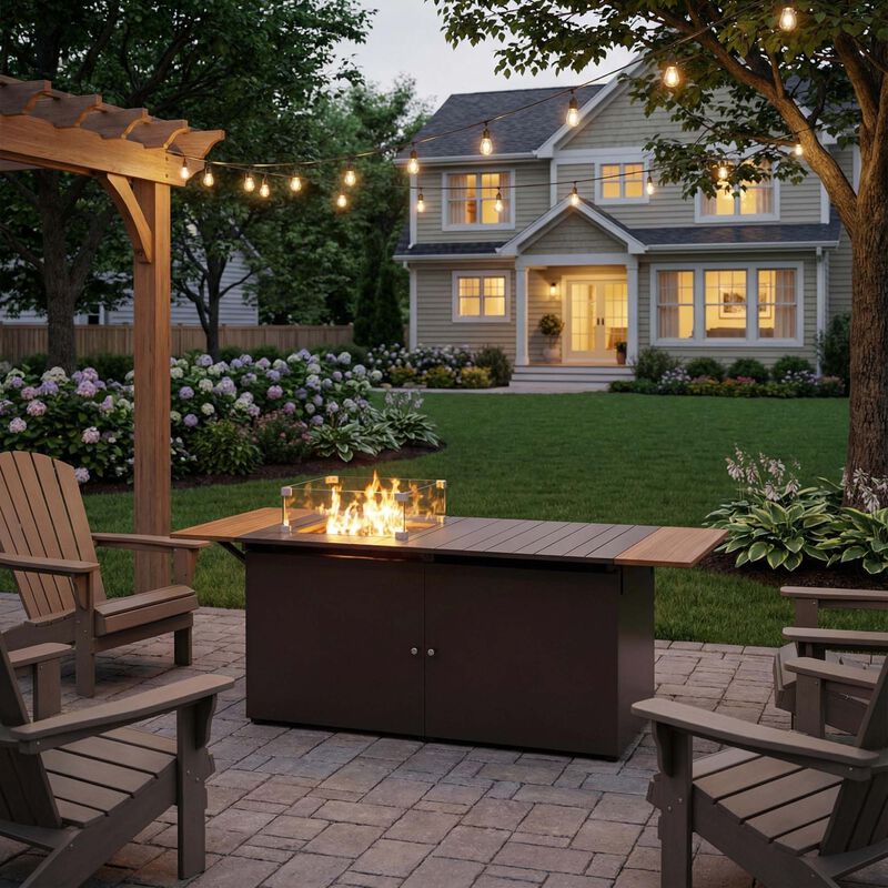 64" Foldable Fire Pit Table with Iron Base & Storage - Premium 8-10 Seater for Outdoor Gatherings image number 1