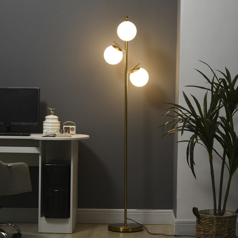 Modern Floor Lamp for Living Room Bedroom, 3 Light Tree Standing Lamp, Gold