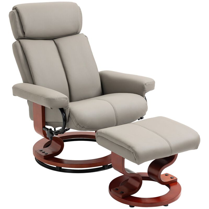 Grey Living Room Comfort: Swivel Recliner Chair with Ottoman