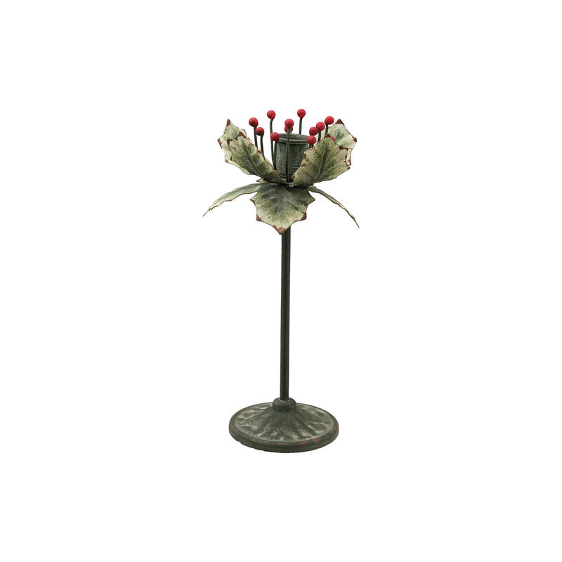 Holly Leaf Painted Iron Taper Holder image number 0