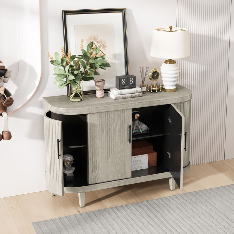 TATEUS Contemporary Curved Sideboard 47.2 Inch, 4 Doors Adjustable Shelves Wooden Console Coffee Bar Multi-Room image number 2