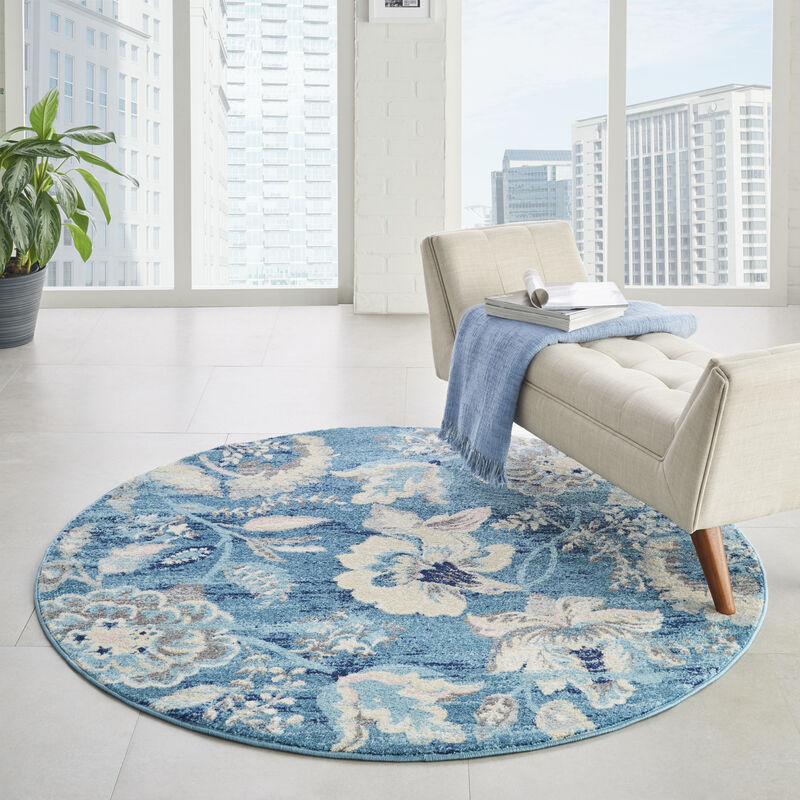 Tranquil TRA02 Turquoise 5'3" x Round Rug image number 6