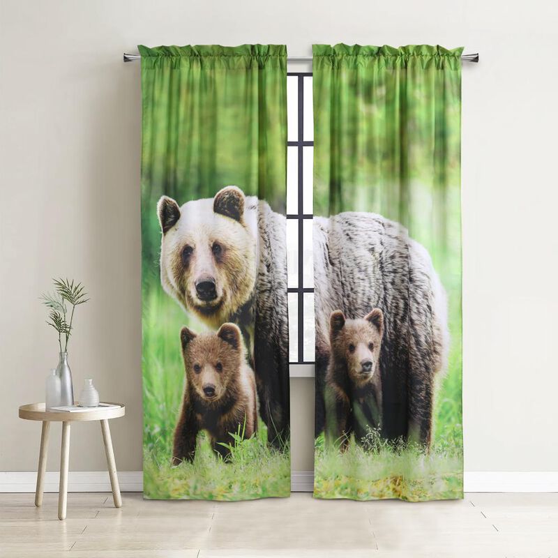 Habitat Photo Real Cute Bears Family Light Filtering Pole Top Curtain Panel Soothing Glow Pair Each 37" x 84" Multicolor