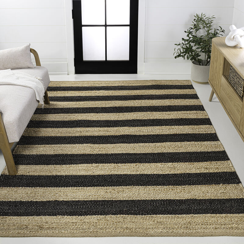 Jayden Rustic Farmhouse Woven Jute Stripe Area Rug