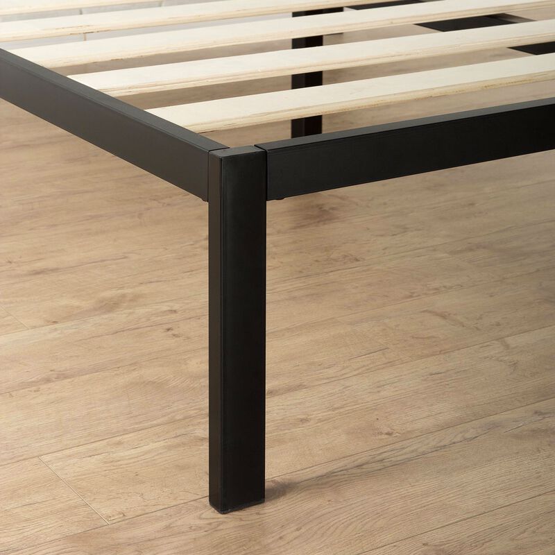 QuikFurn Twin Modern Metal Platform Bed Frame with Headboard and Wood Slats