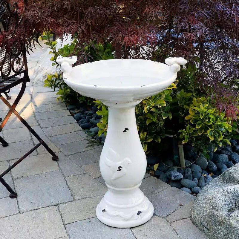 Glazed Ceramic Birdbath for Outdoor Garden Decor and Bird Attraction