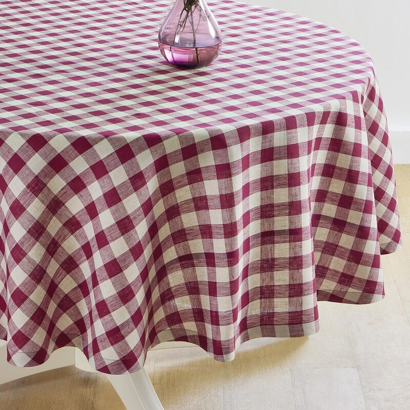 Solino Home 100% Pure Linen Round Tablecloth - Morgan Check