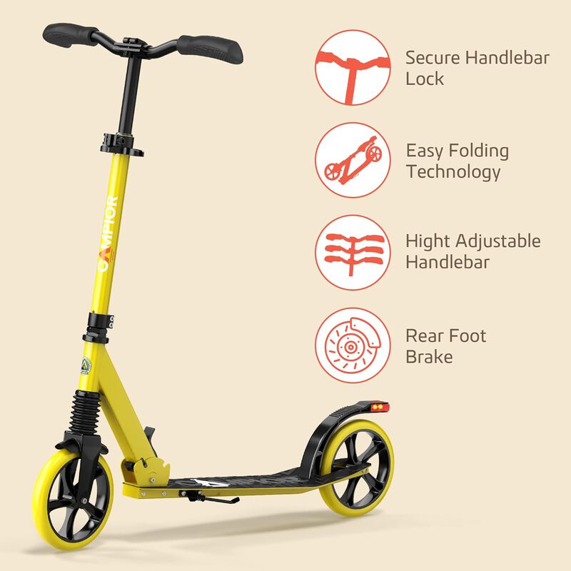Kick Scooter for Ages 6+, for Kids, Teens, and Adults, Max Load 240 LBS, Foldable, 8-inch Big Wheels for Kids and Adults, with Kickstand, 3 Adjustable Levels, Child Safety Approved