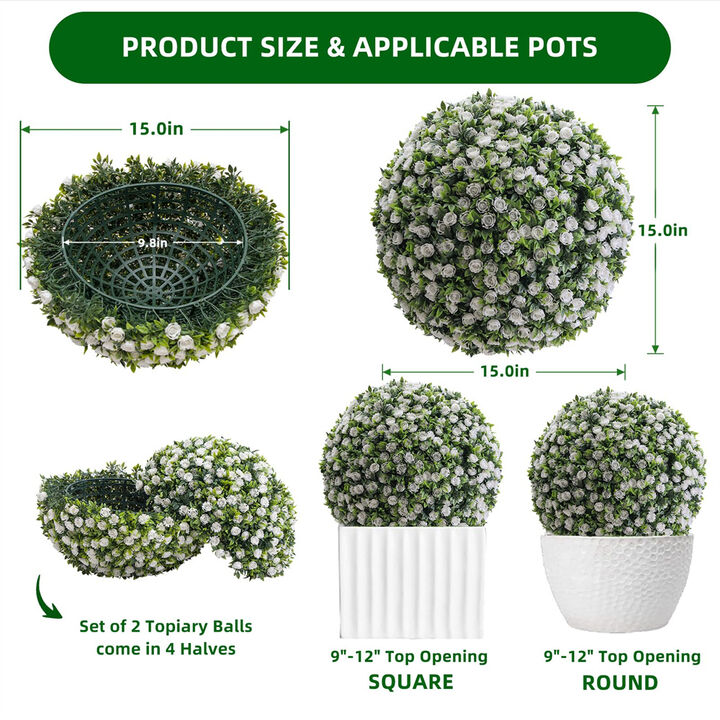 Artificial Topiary Flower Balls, Set of 2 Decorative Topiary Balls Hanging Grass Ball