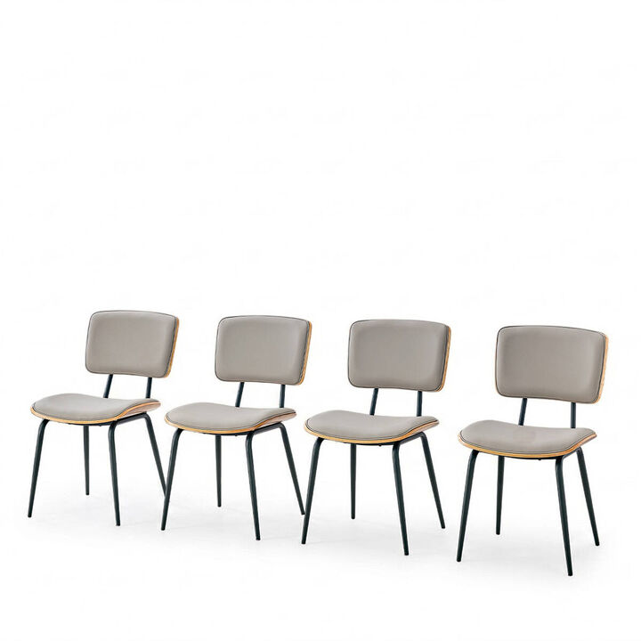 Set of 4 Dining Chairs PU Leather Dining Chairs with open back walnut veneer back Dining Chairs with metal legs leveling feet